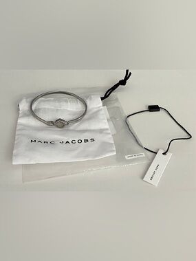 Marc Jacobs Silver Tonal Logo Bangle Bracelet